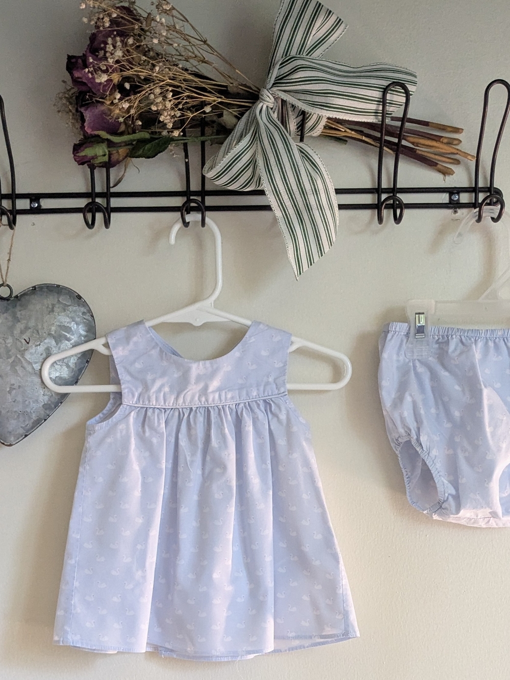 Jacadi Light Blue Dress With Geese Print Allover It And Matching Bloomers